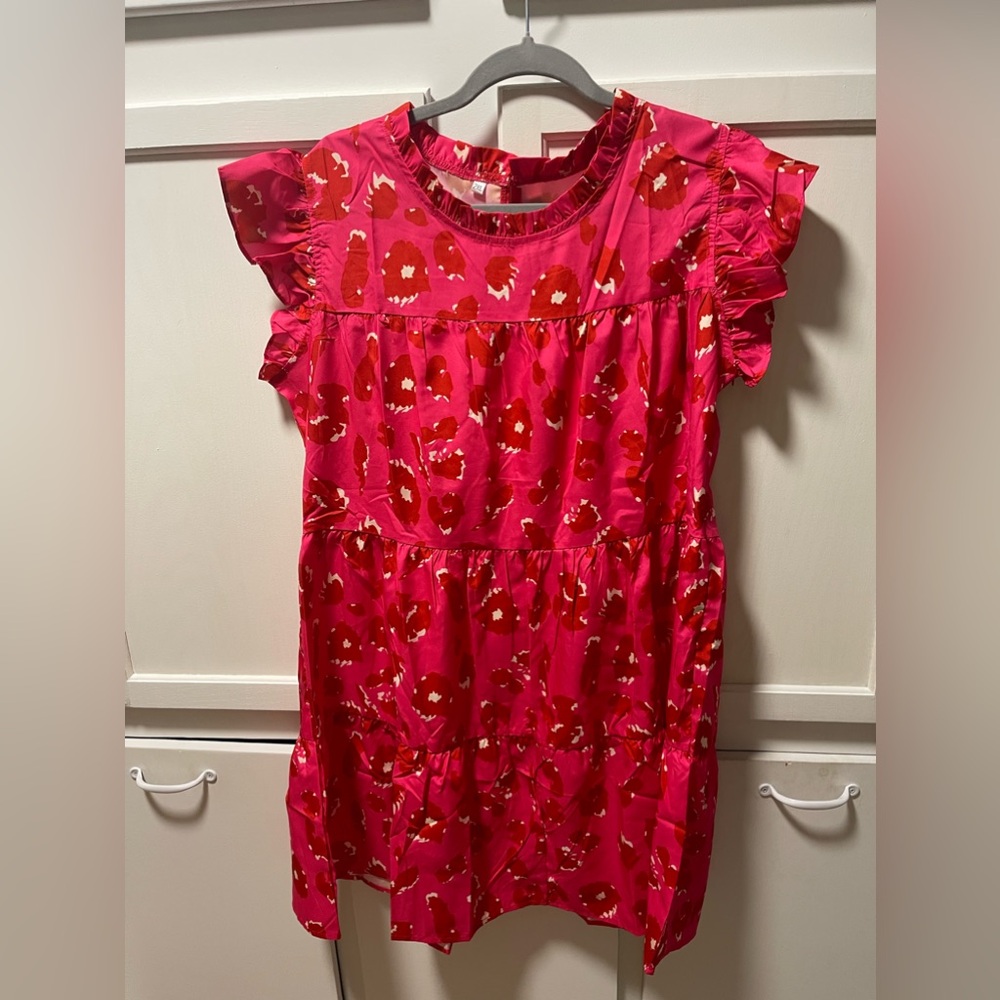 Pink Animal Print Tiered Dress